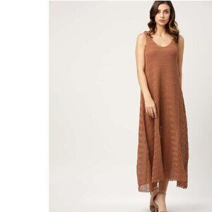 MNG Mango Boho Chestnut Brown Crochet Knit Sheer Oversized Maxi Dress